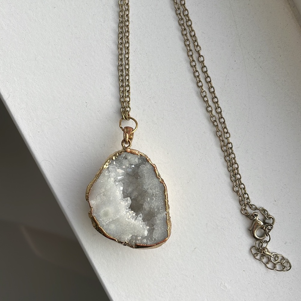Silver Gray Gold Geode Necklace